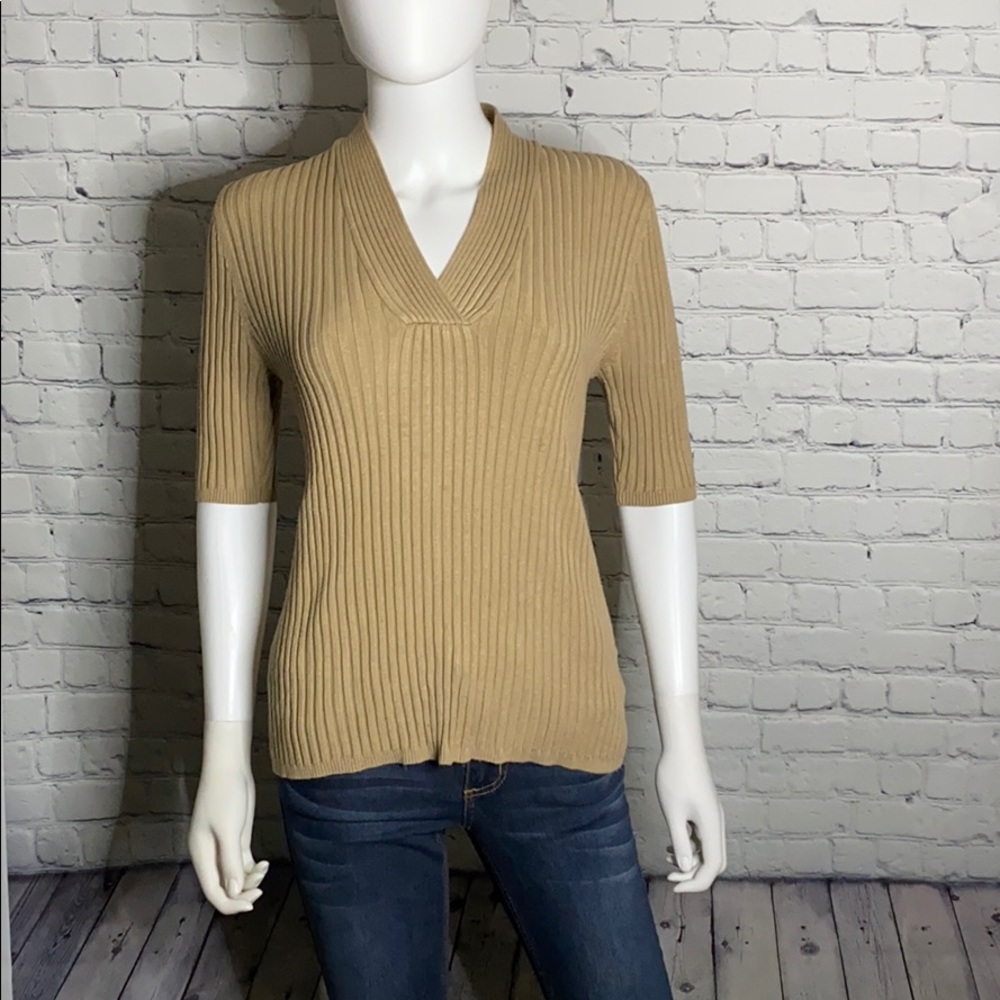 GEORGE Ribbed Design Short Sleeve V Neck Top